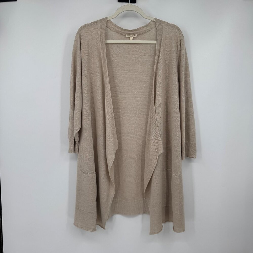 Eileen Fisher Womens Open Front Cardigan plus size woman’s 3X tan  Linen pockets